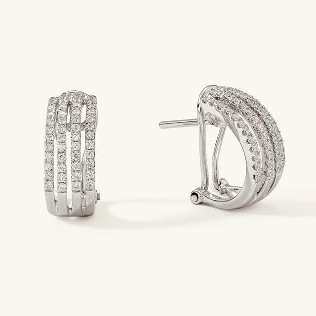 Four Row Diamond Hoop Earrings