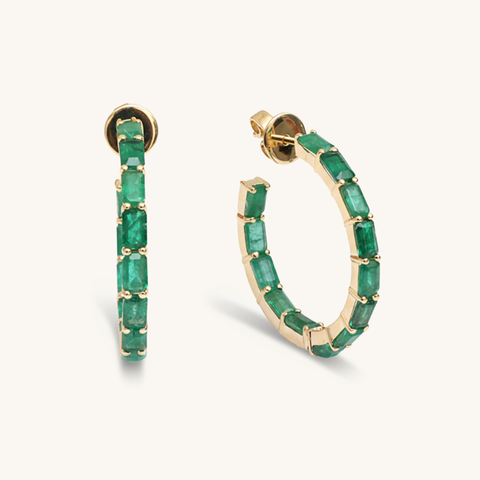 Mila Baguette Emerald Hoops