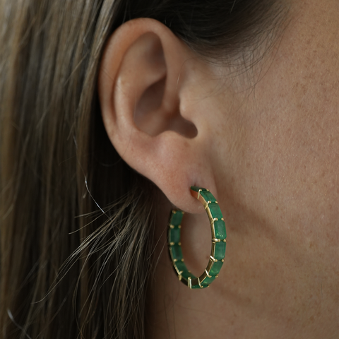 Mila Baguette Emerald Hoops
