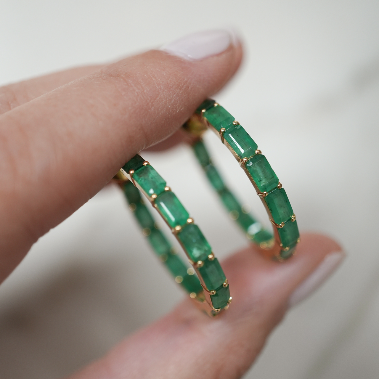 Mila Baguette Emerald Hoops