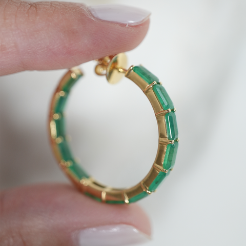 Mila Baguette Emerald Hoops